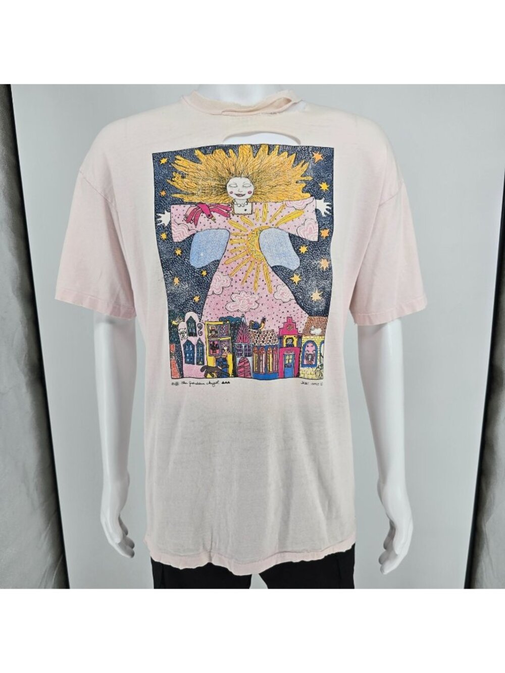 Distressed Vintage 1990s Hanes Beefy-T Kiki Suarez Guardian Angel T-Shirt (XL)